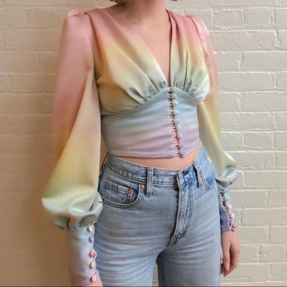 NWOT Lirika Matoshi Rainbow Satin Blouse